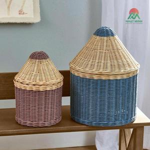Panier de rangement en fibre de bambou Nhat Minh, forme conique, couvercle conique, couleur marron naturel - Product Image 5