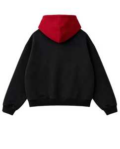 Sudadera con Capucha Negra para Hombre, Corte Holgado, Color Sólido, Cierre de Botones, Informal, de Algodón Tejido - Product Image 2