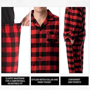 Conjunto de pijama de franela de lujo para hombre, de algodón peinado suave, de manga larga, para noches acogedoras - Product Image 1