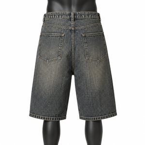 Pantalones Cortos de Mezclilla Azul Oscuro Lavados Estilo Vintage para Hombre, Corte Holgado, Fabricante OEM ODM, Venta al Por Mayor - Product Image 2