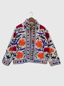 Veste florale brodée à la main, col mandarin, manches longues, coton, style Prairie Chic pour femme, printemps - Product Image 1