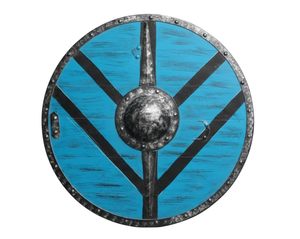 Décoration murale bouclier rond Viking rouge et noir, bouclier de guerrier médiéval avec centre en métal et bord riveté - Product Image 4