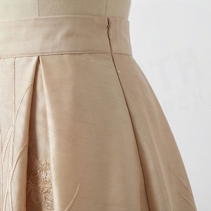 Elegant Women A-Line <b>Satin</b> <b>Skirt</b> With Floral Embroidery Knee-Length <b>Pleated</b> Design Regular Waistline All Seasons Wear - Product Image 5