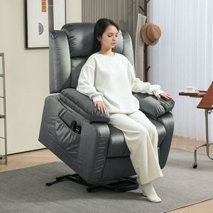 Poltrona Reclinabile Moderna Monoposto con Funzione Lift, Estensibile, USB, Massaggio, Regolabile, Imbottitura in Schiuma, Tessuto in Pelle, Legno, Manuale e Elettrica - Product Image 5