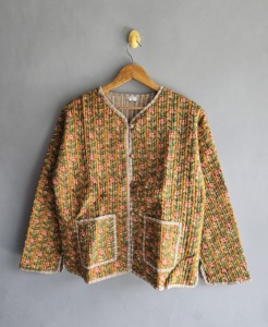 Veste pour femme en coton matelassé à imprimé floral, col en V, manches longues, style Prairie Chic, cadeau pour elle - Product Image 1