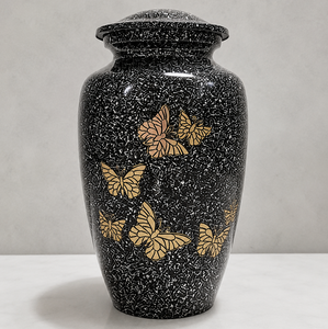 Urna Funeraria de Metal Azul Antigua con Mariposas Coloridas Grabadas, Estilo Europeo Americano, para Cenizas Humanas - Product Image 3