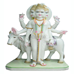 Premium White Marble Lord Dattatreya Statue with Kamadhenu Cow | Handcrafted Marble Murti for Temple by MALIYAS Jaipur - Product Image 2