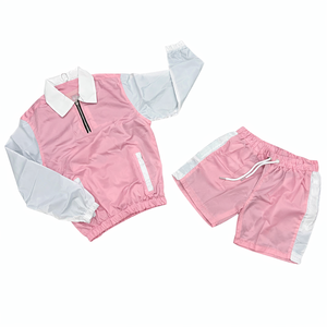 Conjunto Deportivo Unisex Morado y Blanco con Bloques de Color, Chaqueta de Manga Larga con Cierre de Cremallera, Pantalones Cortos, Secado Rápido, Estilo Deportivo, Ropa de Verano para Adultos - Product Image 4