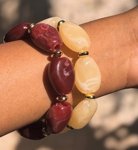 Women's Bohemia Style Agate <b>Beaded</b> <b>Bracelet</b> Gold Plated Red and Cream Color Fashion Bangle Jewelry At Best Price - Product Image 1