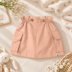 BOHOPANNA Linen Bucket <b>Skirt</b> Bisque Color Elastic Waist Pocket Mini <b>Skirt</b> Women's Casual All Seasons - Product Image 4