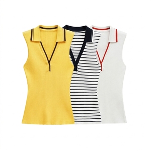 Wholesale Custom Logo Women's Golf <b>Top</b> Sleeveless Shirt Collar Sports Casual Vest Pullover Solid Color Tennis Tee Shirt Knitted - Product Image 4