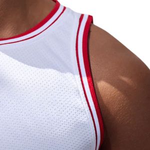 Mens <b>White</b> Red Mesh Gym <b>Tank</b> <b>Top</b> Sleeveless Athletic Workout Shirt Fitness Training Sportswear Apparel - Product Image 3