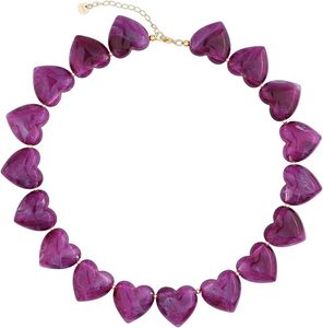 Colliers Cœur Tendance Bohème Multicolore en Résine Acrylique pour Femme, Collier Ras-du-Cou Perlé avec Perles d'Amour, Violet - Product Image 4