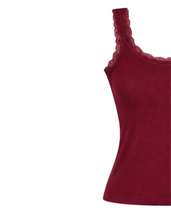 Camisola de Algodón Personalizada para Mujer, Color Borgoña, con Ribete de Encaje, Corte Ajustado, Sin Mangas, Estilo Casual de Verano, Suave, Transpirable y Básico - Product Image 3