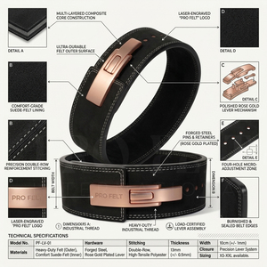 Ropa Deportiva OEM ODM, Cinturón de Soporte para Levantamiento de Pesas y Entrenamiento en Gimnasio, de Microfibra Negra con Hebilla de Metal Personalizada - Product Image 2