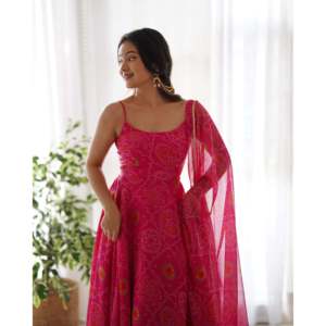 ENSEMBLE DE COSTUME BANDHEJ ANARKALI EN CHIFFON pour femmes - Product Image 2