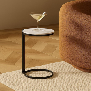 Black Glass Drink <b>Table</b> Metal Martini <b>Round</b> <b>Small</b> Drink Side <b>Table</b> for Couch Tempered Glass C Shaped End <b>Table</b> - Product Image 4