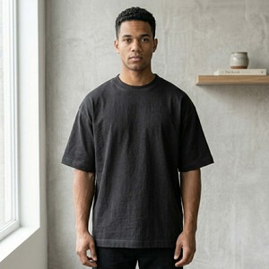 FIFOSPORTS T-shirt in cotone pesante personalizzata da uomo, vestibilità oversize squadrata, streetwear, alta grammatura, maglietta bianca con ricamo <span class=keywords><strong>tonale</strong></span> senza volto - Product Image 3