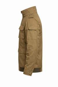 Veste de travail robuste kaki pour homme, design multi-poches, tissu durable en mélange de coton, col montant - Product Image 3