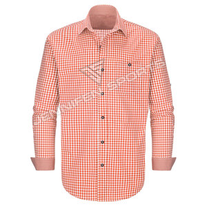 Mens Bavarian Oktoberfest <b>Mandarin</b> 100% Cotton Checkered Fabric <b>Collar</b> Formal Summer Knitted Yarn Dyed OEM Service <b>Shirt</b> - Product Image 2