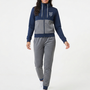Conjunto Deportivo de Punto Sólido para Mujer, Transpirable, de Secado Rápido, con Capucha y Manga Larga, Estilo Casual, Corte Regular, para Invierno, en Gris y Azul Marino - Product Image 1