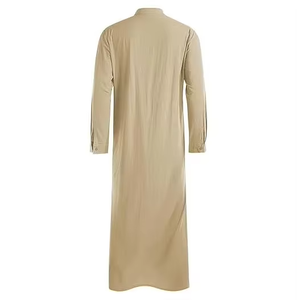 Wholesale Premium Cotton Stand Collar Modest <b>Men's</b> Loose Fit <b>Thobe</b> Islamic Eid Plus Size Floor Length Short Sleeve Quick Dry - Product Image 2