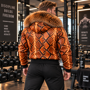 Men's Premium SnakecLeather Hooded Jacket <b>Fox</b> <b>Fur</b> Trim Fashion Motorcycle <b>Coat</b> | Herren Lederjacke | Chaqueta Hombre Cuero - Product Image 6