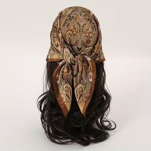 Écharpe en soie satinée pour femme, printemps été automne, impression personnalisée, style vintage, motif géométrique, respirante, confortable, foulards, bandanas - Product Image 5