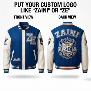<b>Men</b> Varsity <b>Jacket</b> 420 GSM Cotton Polyester Fleece Royal Blue <b>White</b> Contrast Sleeves Chenille Embroidery Custom Logo - Product Image 1