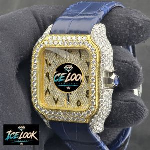 ICELOOK นาฬิกาข้อมือผู้ชายสุดหรูทรงสี่เหลี่ยมสีทองพร้อมสายหนังประดับเพชร แสดงวันที่แบบอนาล็อกควอตซ์ 38 มม. - Product Image 4