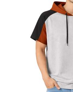 Camiseta con Capucha de Manga Corta para Hombre, Sudadera Informal con Capucha, Top de Algodón Suave para Verano, Colores Gris, Rojo Óxido y Negro, Estilo Urbano, Moda Estadounidense - Product Image 3