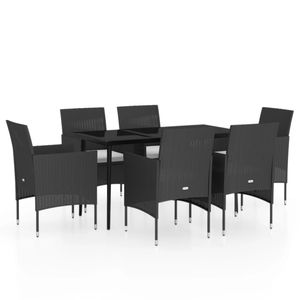 Grande Set da Pranzo da Giardino in Rattan PE Nero con Acciaio Verniciato a Polvere e Vetro, Elegante Soluzione per Pranzi all'Aperto - Product Image 2