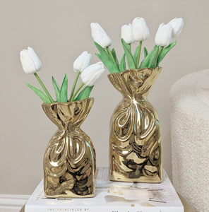 Luxury organic <b>gold</b> textured bark <b>vases</b> accented with a central crystal cluster vein, available at wholesale prices. - Product Image 6