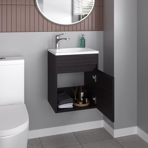 Furman Single-Door Bathroom Vanity with Open <b>Shelf</b> Compact Floating Sink Base Cabinet Black-for <b>Small</b> Spaces - Product Image 2