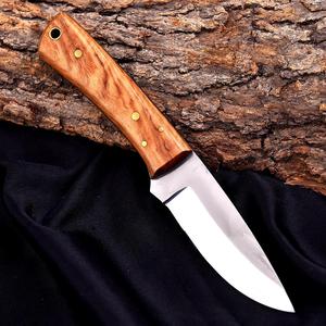 Stainless Steel Fixed Blade Hunting Skinning Camping Knife Olive Wood Handle Full Tang Bevel Edge Custom OEM/ODM Leather Sheath - Product Image 4