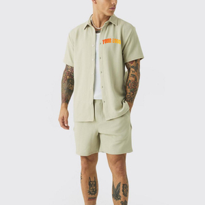 Ensemble de survêtement 2 pièces pour homme été 2026 : T-shirt décontracté uni style hip-hop et short à cordon de serrage, 100 % coton respirant et écologique - Product Image 3