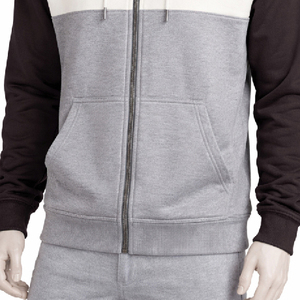 Sudadera con capucha y cremallera para hombre, con logo personalizado, diseño de bloques de color en tres tonos y paneles en contraste, de mezcla de algodón y forro polar de alto gramaje. - Product Image 4