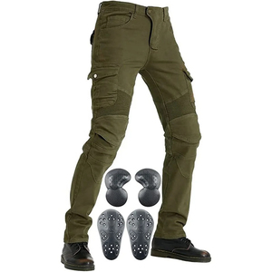 Men's Olive Green Motorcycle Cargo <b>Pants</b> With Protective Knee <b>Pads</b> Breathable All Seasons Wear - Product Image 1