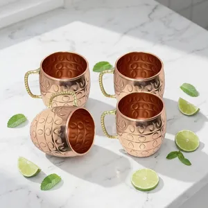 Ensemble de 4 mugs Moscow Mule en cuivre martelé, vaisselle en métal gaufré avec poignée pour la maison, les fêtes, les restaurants, les bars, mug à bière en cuivre - Product Image 1