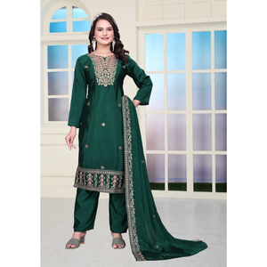 Elegant embroidered girls <b>kurti</b> pant set with dupatta crafted in chinon silk for weddings parties festivals and tradition - Product Image 1