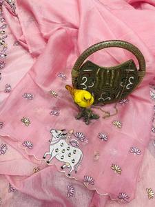 Sari de soirée – Broderie multicolore avec bordure ajourée et chemisier Lotus - Product Image 2