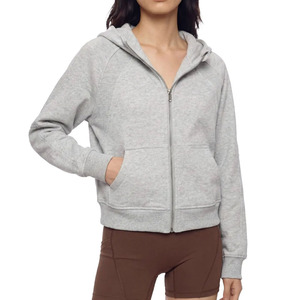 Sudadera con capucha corta y cremallera para mujer, de corte holgado, interior cepillado suave, de algodón de rizo, ropa de descanso, venta al por mayor de fábrica OEM - Product Image 4