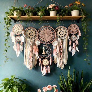 Ensemble de attrape-rêves bohèmes en bois de pin artisanal - Art mural en macramé en gros - Product Image 5