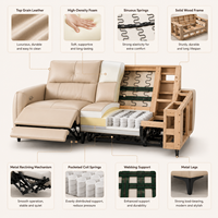 Canapé d'angle en cuir véritable beige moderne avec appuie-tête réglables et rembourrage en mousse pour appartements, hôtels et salons