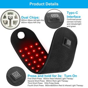 WOOTSHU El Tipi Polyester Kırmızı Işık Isıtma Bilek Bandı 36 Kırmızı Işık Boncukları 660/850nm Fototerapi Titreşim Masajı Vücut Bakımı - Product Image 3