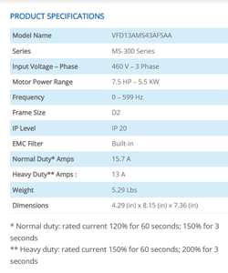 Delta VFD13AMS43AFSAA 7.5HP AC Inverter SVC Vector Control Industrial VFD - Product Image 2