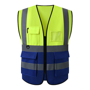 Gilet de sécurité haute visibilité réfléchissant imperméable en polyester jaune et bleu, vêtement de travail avec poches et fermeture éclair, certifié EN - Product Image 1