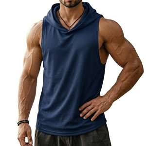 Wholesale Price Men's Cotton <b>Blend</b> Hooded Muscle Tank Top Sleeveless Custom Logo Fitness Workout Gym Training Tank Tops For Men - Product Image 1