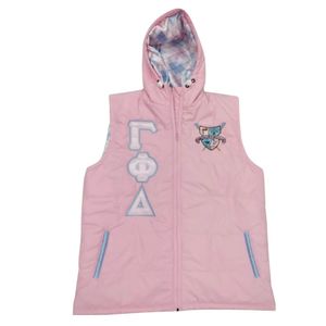 <b>Womens</b> Gamma Hooded Vest Custom Embroidered <b>Sleeveless</b> Zip Up <b>Jacket</b> Casual Sorority Fashion Lightweight Layering Outerwear - Product Image 1
