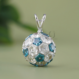 14K White Gold 8.50 CT Lab Grown Diamond Ball Pendant Hexagon Brilliant Cut Blue White Invisible Setting Sphere Necklace - Product Image 1